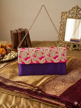 Parisian Estate One Of A Kind Hand Embroidered Pure Silk Clutch Bag